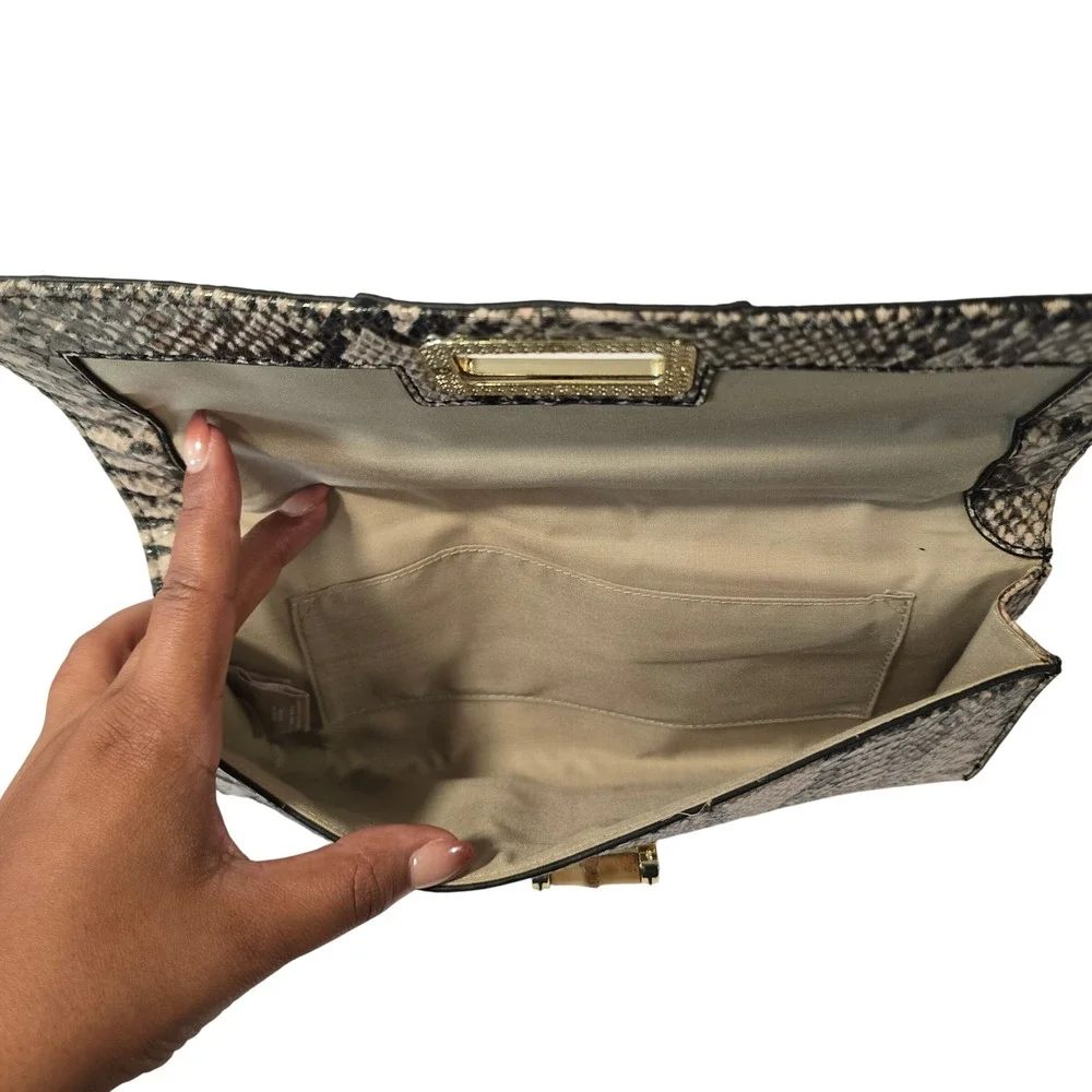 Banana‎ Republic Clutch Bag Beige Snakeskin Print Bamboo Turn-Lock Closure